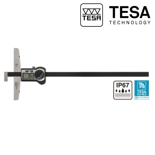 Jauge de profondeur digital TESA TWIN-CAL IP67 à 1 talon fixe et envoi de données.