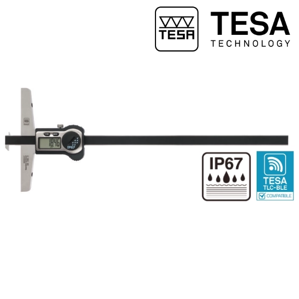 Jauge de profondeur digital TESA TWIN-CAL IP67 à 2 talon fixe et envoi de données. 0 ÷ 300 mm, Résolution: 0,01 mm
