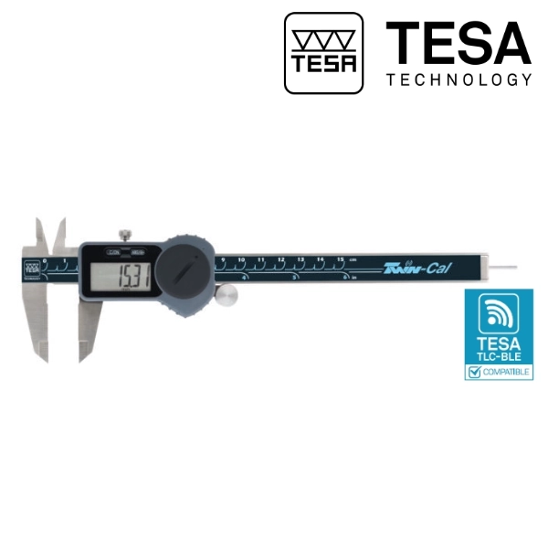 Pied à coulisse digital universel TESA TWIN-CAL avec ou sans molette, tige ronde et envoi de données.