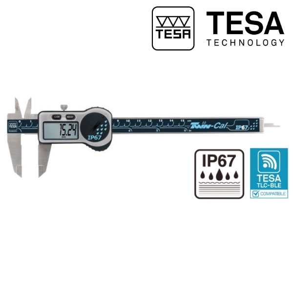 Pied à coulisse digital IP67 TESA TWIN-CAL avec tige, avec ou sans molette et envoi de données.