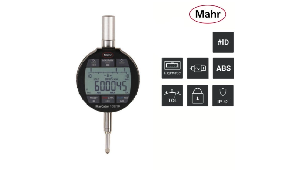 Comparateur numérique IP42 pour contrôle de battement radial avec recherche de rebroussement MarCator 1087 BR