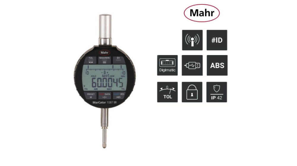 Comparateur numérique IP42 pour contrôle de battement radial avec recherche de rebroussement MarCator 1087 BRi